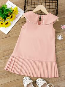 SHEIN 小女童娃娃領百褶下擺洋裝