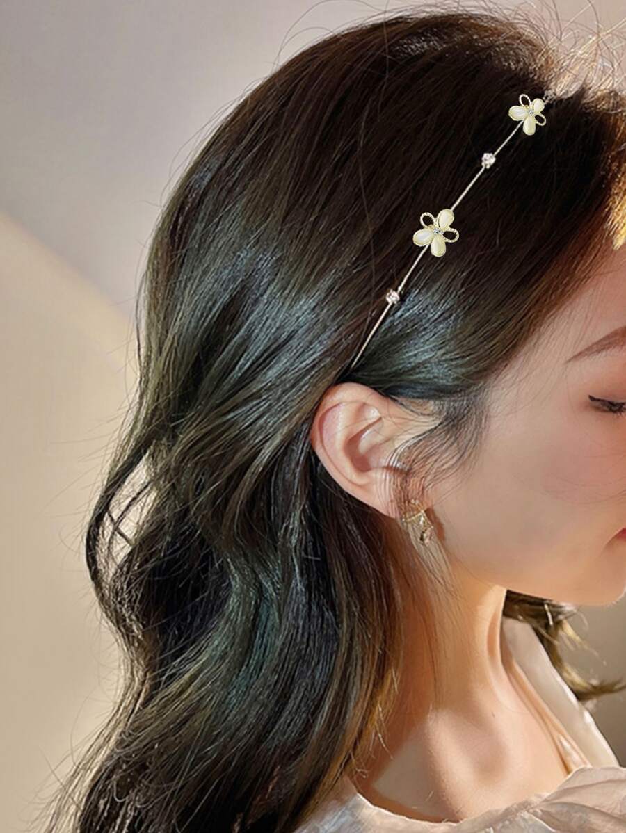 Rhinestone Detail Flower Decor Headband - Gold - View 1