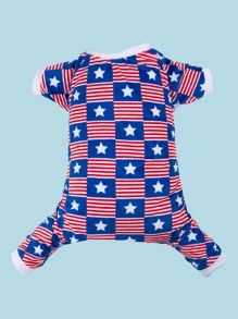 1件装独立日主题印花宠物睡衣，狗狗独特日常装扮，限时特惠 - 彩色 - 查看 1