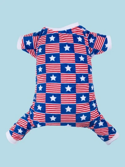 1件装独立日主题印花宠物睡衣，狗狗独特日常装扮，限时特惠