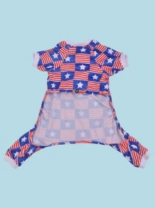 1件装独立日主题印花宠物睡衣，狗狗独特日常装扮，限时特惠 - 彩色 - 查看 3