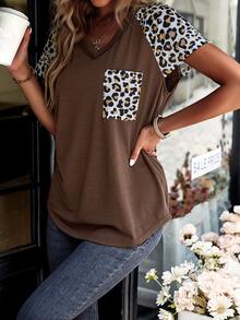 豹紋口袋插肩袖T恤