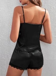 Bộ đồ PJ / Bộ đồ ngủ có ren tương phản phía trước - màu đen - Xem 2