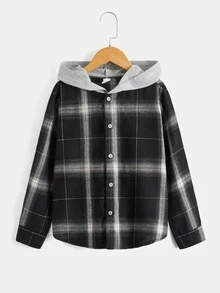 SHEIN 青少年男孩休闲编织格子印花连帽夹克 - 彩色 - 查看 3