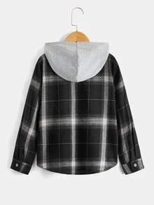 SHEIN 青少年男孩休闲编织格子印花连帽夹克 - 彩色 - 查看 4