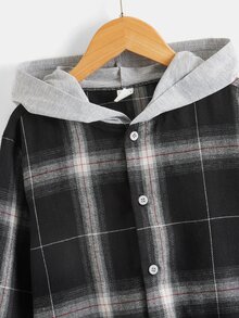 SHEIN 青少年男孩休闲编织格子印花连帽夹克 - 彩色 - 查看 6