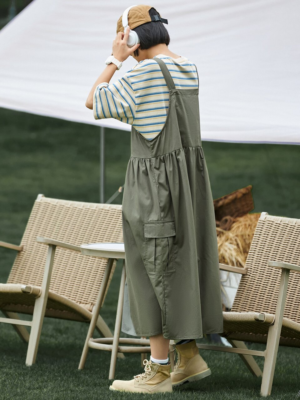 Solid Flap Pocket Overall Dress Without Tee