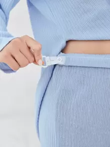 SHEIN Maternity Drop Shoulder High Low Hem Adjustable Waist Lounge Set - Baby Blue - View 6