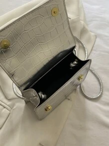 Y2k、蒸汽龐克、時髦、哥德式、陰森風mini金屬隨機鱷魚皮紋流蘇方形包單色肩背包、方型口袋、全配對斜揹包方形包