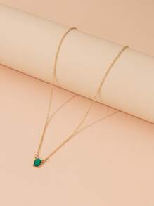 橢圓形寶石吊墜項鏈 - 金黃色 - 查看 2