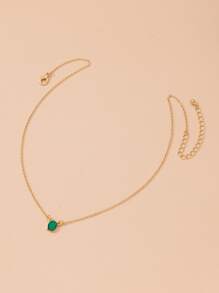 橢圓形寶石吊墜項鏈 - 金黃色 - 查看 3