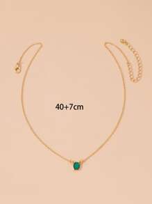 橢圓形寶石吊墜項鏈 - 金黃色 - 查看 4