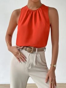 SHEIN Privé 後拉鍊素色襯衫 - 橘色 - 查看 5