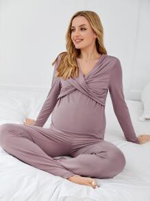 Maternity Wrap Cross Lounge Set - Mauve Purple - View 3