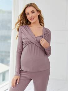 Maternity Wrap Cross Lounge Set - Mauve Purple - View 2