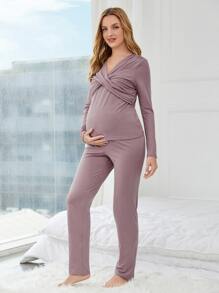 Maternity Wrap Cross Lounge Set - Mauve Purple - View 5