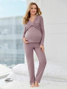 Maternity Wrap Cross Lounge Set - Mauve Purple - View 6