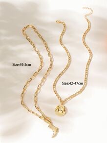 2pcs Cowboy Hat & Boot Pendant Necklace - Yellow Gold - View 3