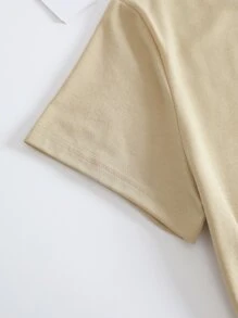 SHEIN LUNE Floral And Slogan Graphic Tee - Apricot - View 3