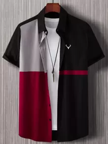 Manfinity Homme Men Elk Embroidery Colourblock Shirt Without Tee - Multicolor - View 1