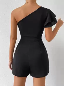 Firerie Date Night One Shoulder Butterfly Sleeve Romper - Black - View 2