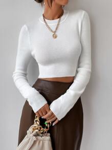Chiquease Solid Ribbed Knit Crop Jumper