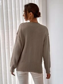 Drop Shoulder Split Hem Ribbed Knit Jumper