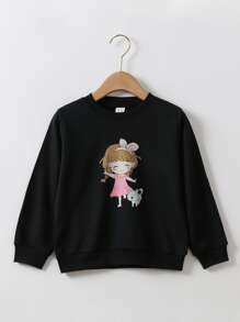 Toddler Girls Cartoon Graphic Sweatshirt - Black - View 1