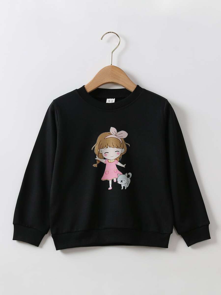 Toddler Girls Cartoon Graphic Sweatshirt - Black - View 1