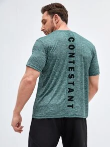 男士字母圖案雜色針織運動T恤 - 薄荷綠 - 查看 1