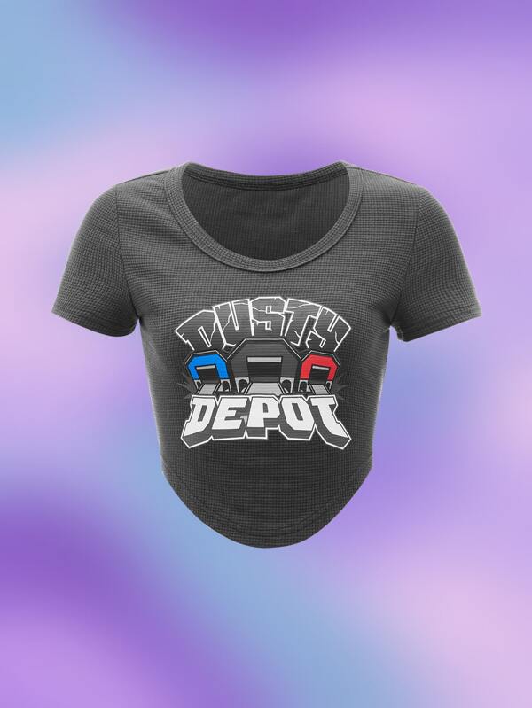 ROMWE X Fortnite Letter Graphic Hanky Hem Tee SHEIN USA