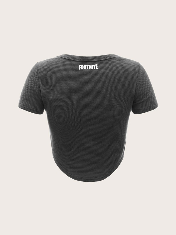 ROMWE X Fortnite Letter Graphic Hanky Hem Tee SHEIN USA