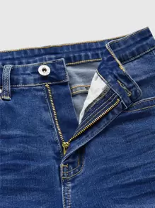SHEIN Essnce High Waist Ripped Roll Up Hem Capri Skinny Jeans - Dark Wash - View 7