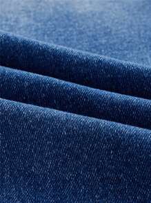 SHEIN Essnce 斜口袋緊身短款牛仔褲 - 淺色水洗藍 - 查看 7