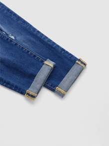 SHEIN Essnce High Waist Ripped Roll Up Hem Capri Skinny Jeans - Dark Wash - View 9