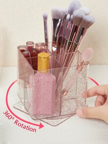 SHEIN 多功能化妝收納盒化妝品360度旋轉收納盒—玫瑰金亮片節日禮物 - 粉色 - 查看 2