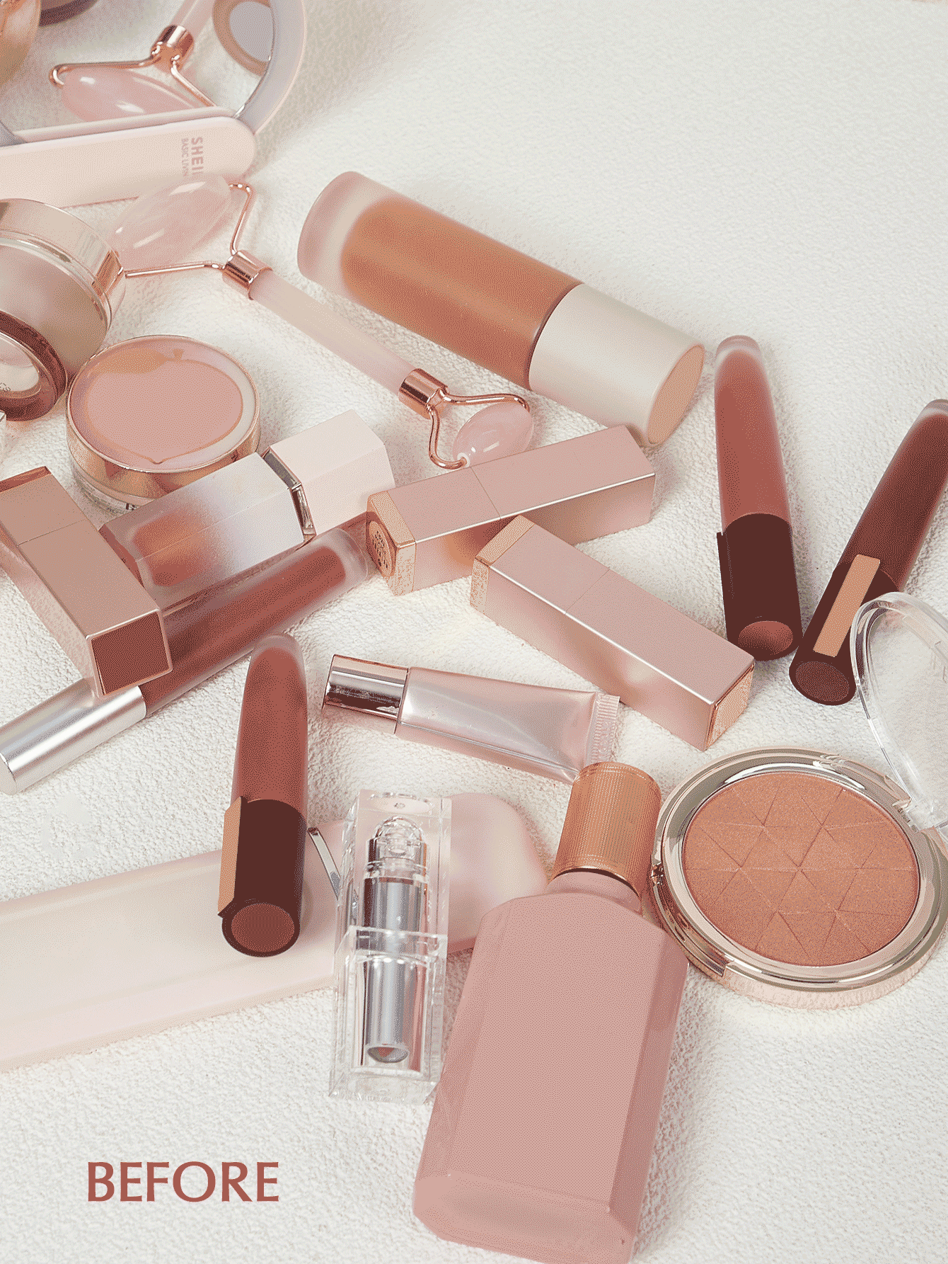 SHEIN Cốp Đựng trang điểm đa chức năng Lưu trữ mỹ phẩm 360 độ xoay—Quà tặng ngày lễ Rose Gold Glitter - Hồng - Xem 3