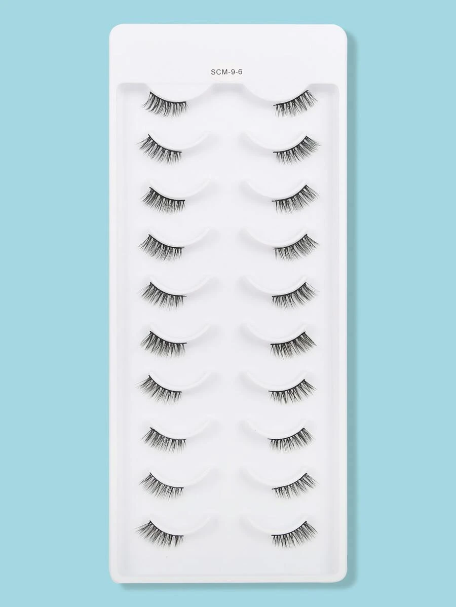 Himirell 10pairs Half Eye Cat Eye False Eyelashes, Natural Cross Style, Lengthen At End, Increasing Size Effect For Daily, Festival, Vacation, Party Makeup - Black - View 1