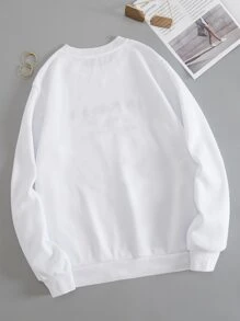 SHEIN EZwear Áo chui đầu Thêu Chữ Lót nhiệt - trắng - Xem 2