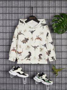 SHEIN Young Boy Letter & Dinosaur Print Hoodie