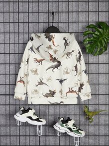 SHEIN Young Boy Letter & Dinosaur Print Hoodie