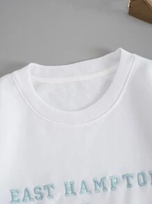 SHEIN EZwear Áo chui đầu Thêu Chữ Lót nhiệt - trắng - Xem 5