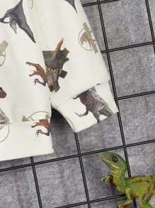 SHEIN Young Boy Letter & Dinosaur Print Hoodie
