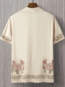 Manfinity RSRT Men Random Floral Print Shirt Without Tee - Khaki - View 2