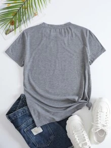SHEIN LUNE Fruit And Letter Graphic Tee - Grey - View 2