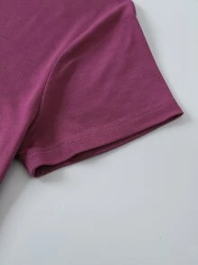 SHEIN LUNE Slogan And Floral Graphic Tee - Red Violet - View 4