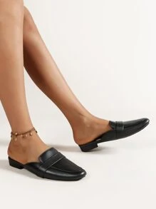 Slip On Flat Mules - Black - View 1