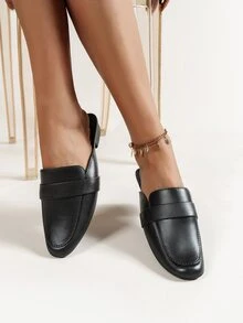 Slip On Flat Mules - Black - View 2