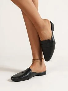 Slip On Flat Mules - Black - View 3