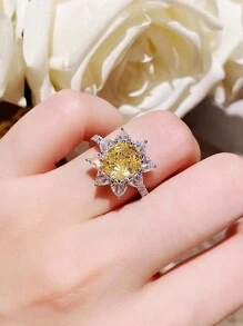 1 pieza Anillo de circonita cúbica amarilla glamurosa para mujer, regalo de San Valentín, joyería de boda - Amarillo - Ver 7